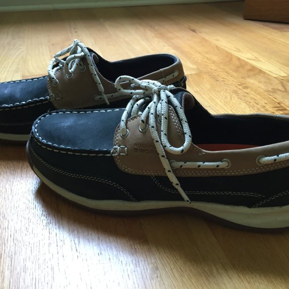 Rockport Works, leather, steel toe ladies boat shoes size 11W, Navy Blue - Picture 4 of 9